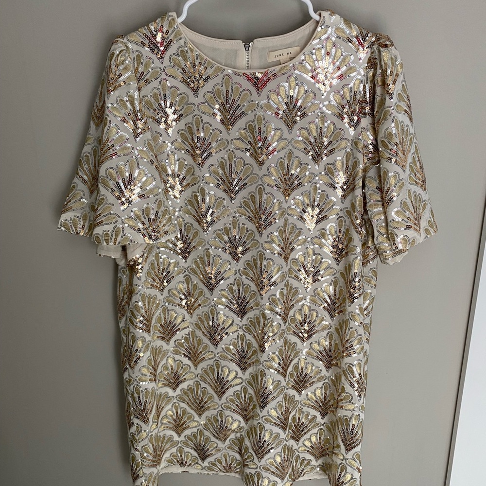 Vintage inspired shift dress, gold sequins